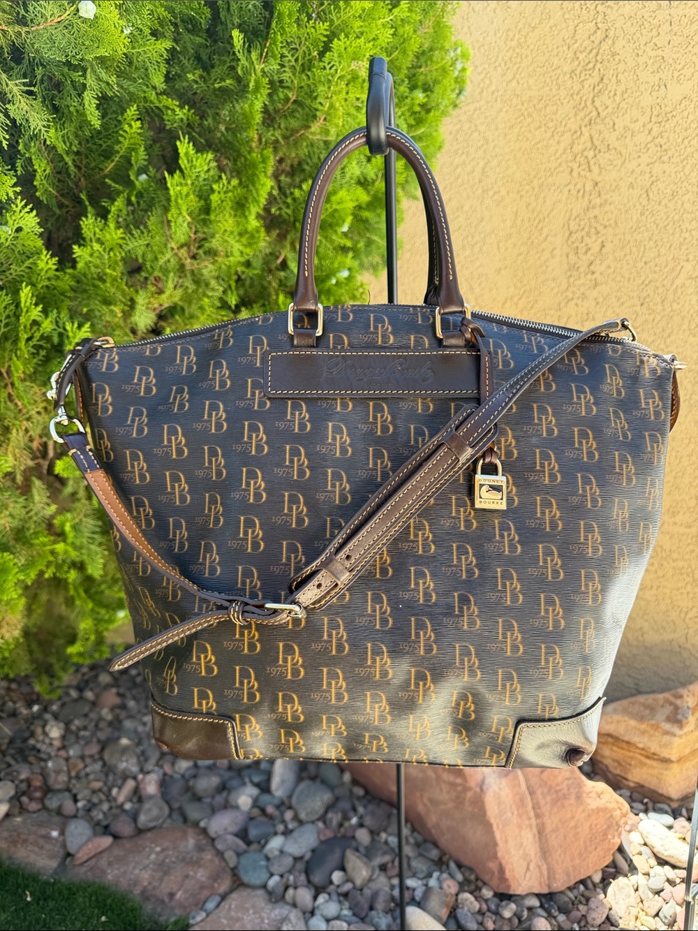 Dooney & Bourke Brown Monogram Travel Tote Bag with Shoulder Strap